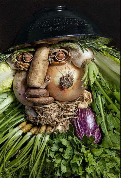 Retratos criativos com frutas, vegetais e flores Retratos criativos com frutas, vegetais e flores