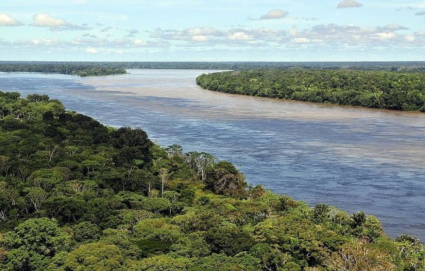 Legenda: O rio Amazonas, o maior do mundo, em região próxima a Manaus.