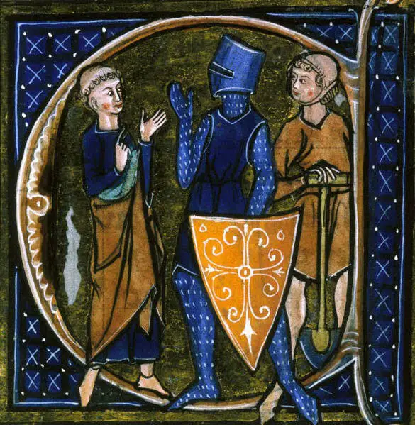 Legenda: Iluminura medieval com representantes das três classes: um padre, um guerreiro nobre e um camponês.