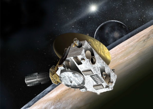  Ilustração da nave New Horizons em seu encontro com Plutão.