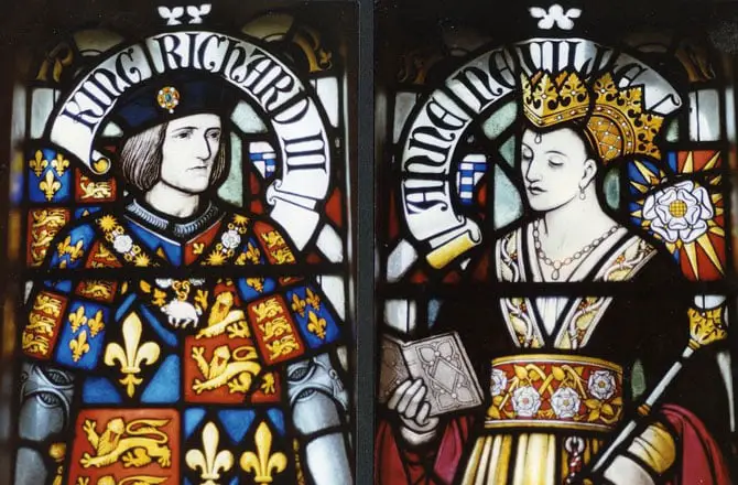 Vitral, na Catedral de Cardiff, retratando Ricardo III e sua mulher, Ana.