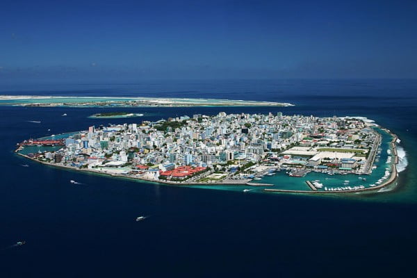Vista aérea de Malé, capital da República das Maldivas.